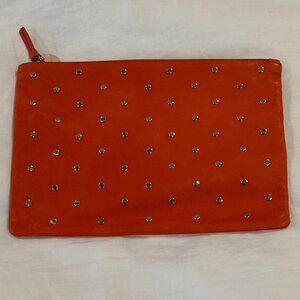 CLARE V. Soft Leather Clutch Red Pouch Medium Silver Studded Logo Zipper